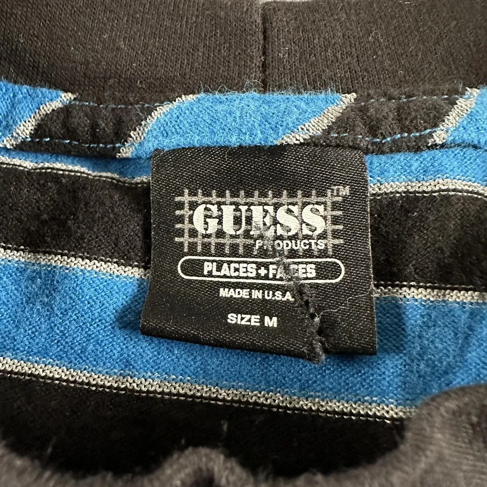 Vintage Guess Jeans Shirt Mens M Blue Black Striped Places+Faces Logo USA Tee - Picture 3 of 12